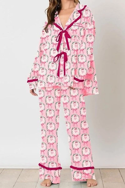 Pink Christmas Printed Pajama Set