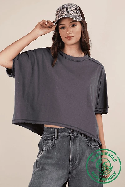 Charcoal Oversized Crop Comfy Top