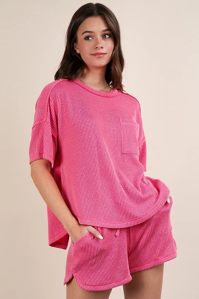 Pink Oversized Double Knit Top & Shorts