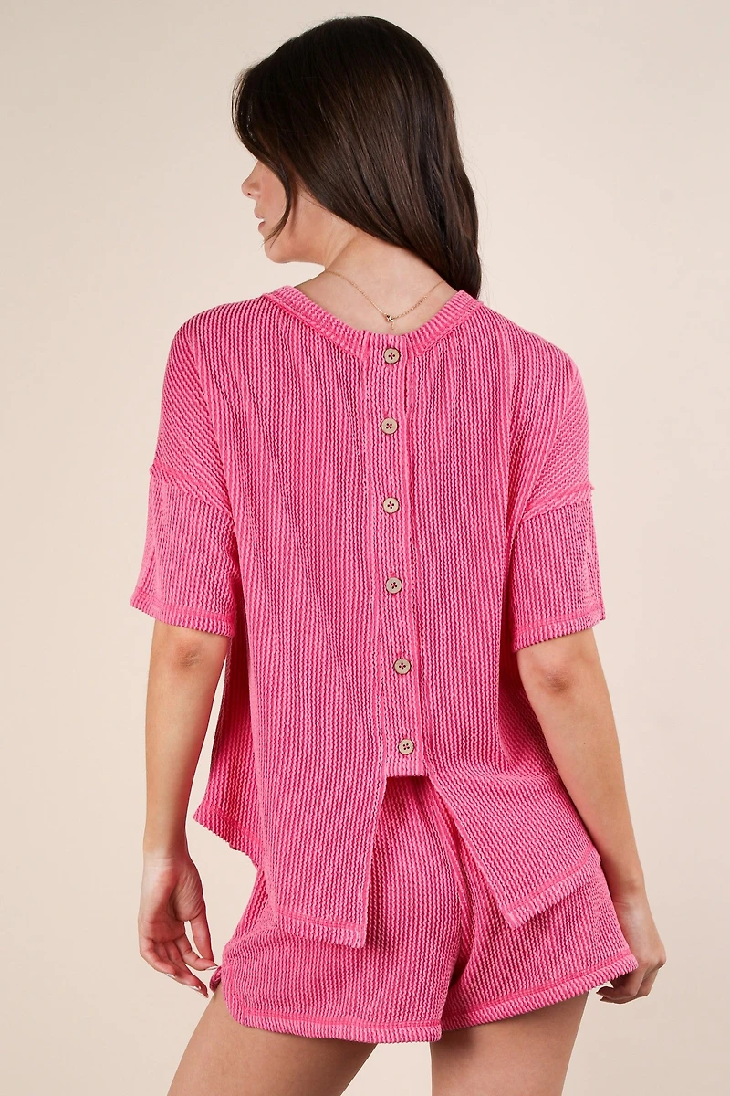Pink Oversized Double Knit Top & Shorts
