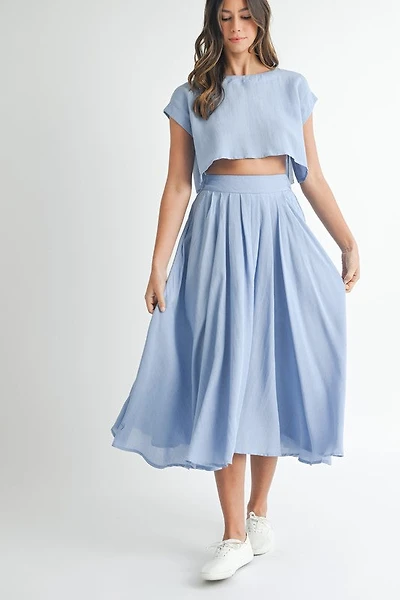 Blue Crop Top & Midi Skirt Set