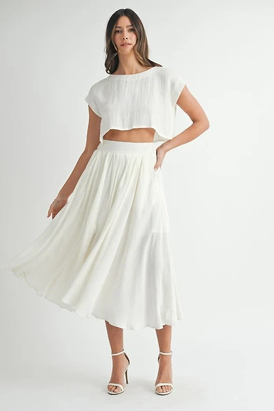 Cream Crop Top & Midi Skirt Set