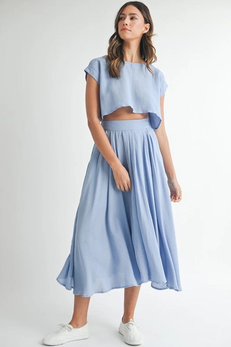 Blue Crop Top & Midi Skirt Set