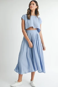 Blue Crop Top & Midi Skirt Set