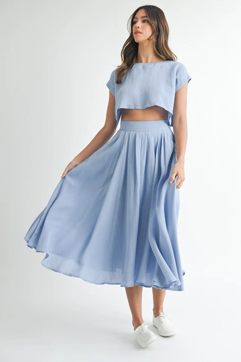 Blue Crop Top & Midi Skirt Set