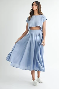 Blue Crop Top & Midi Skirt Set