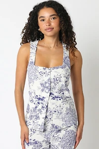 Button Blue Floral Top