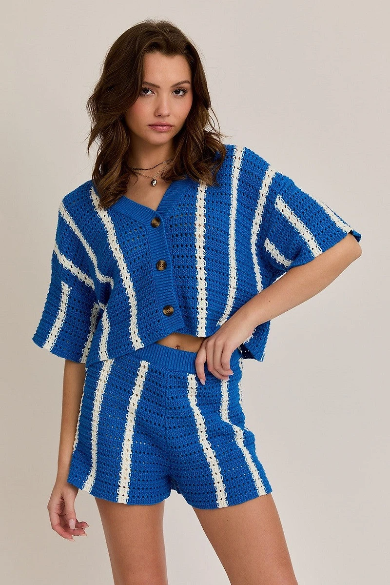 Blue Open Knit Shorts