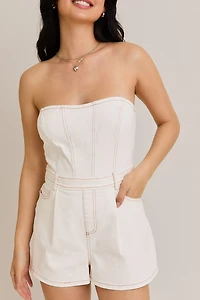 White Denim Tube Romper