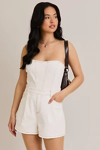 White Denim Tube Romper