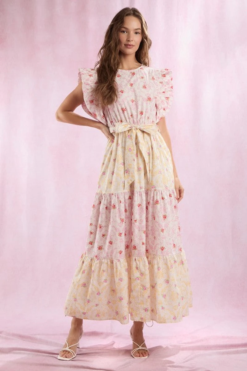 Pink & Yellow Floral Maxi Dress