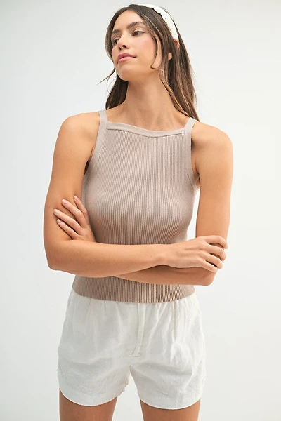Taupe Ribbed Knit Tank Top
