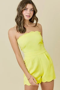 Yellow Strapless Scalloped Romper