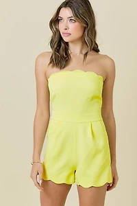 Yellow Strapless Scalloped Romper