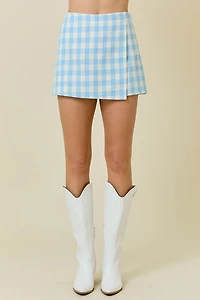 Gingham Tweed Wrap Skort