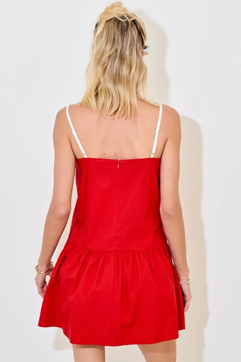 Red Drop Waist Dress & Knotted Edge Detail