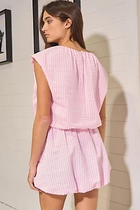 Pink Gingham Crop Balloon Top