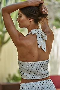White Linen Polka Dot Halter Top