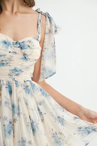 Blue Floral Tie Mini Dress