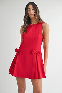 Pleated & Bow Detail Mini Dress