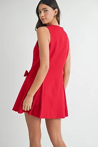 Pleated & Bow Detail Mini Dress