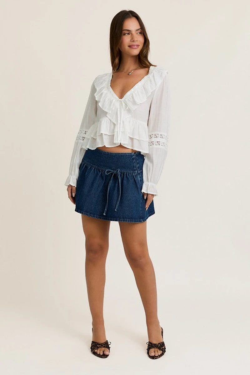 White V-neck Ruffle Top