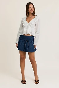 White V-neck Ruffle Top