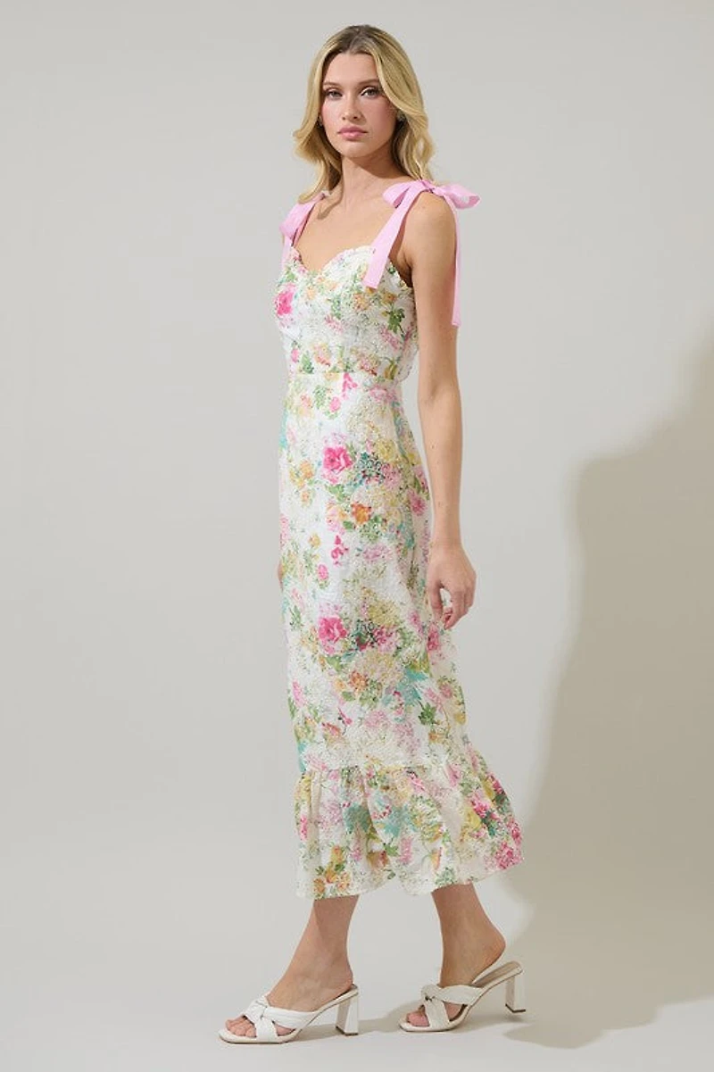 White Floral Villa Eyelet Midi Dress