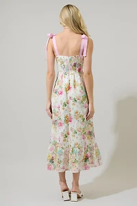 White Floral Villa Eyelet Midi Dress
