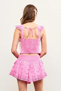 Pink Tie Eyelet Lace Top