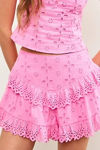 Pink Ruffle Eyelet Shorts