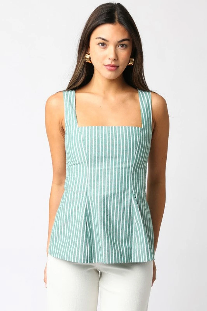 Green & White Stripe Top