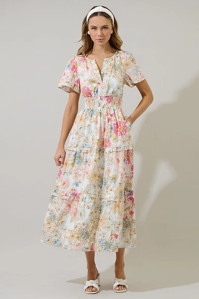 White Day Lily Tiered Maxi Dress