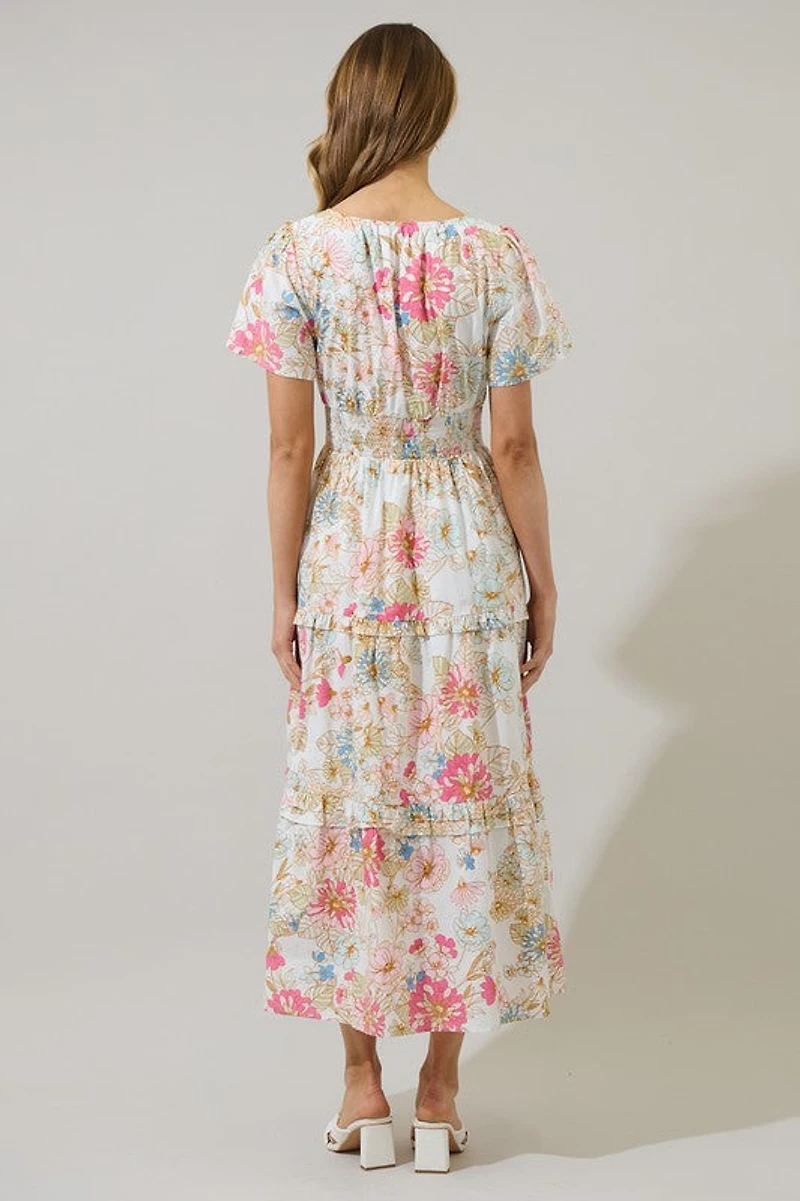 White Day Lily Tiered Maxi Dress