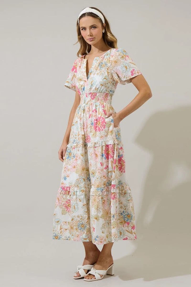 White Day Lily Tiered Maxi Dress