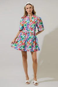 Multi Floral Split Neck Shift Dress