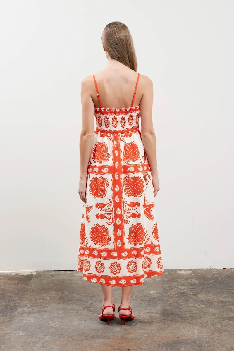 Sea Print Midi Dress