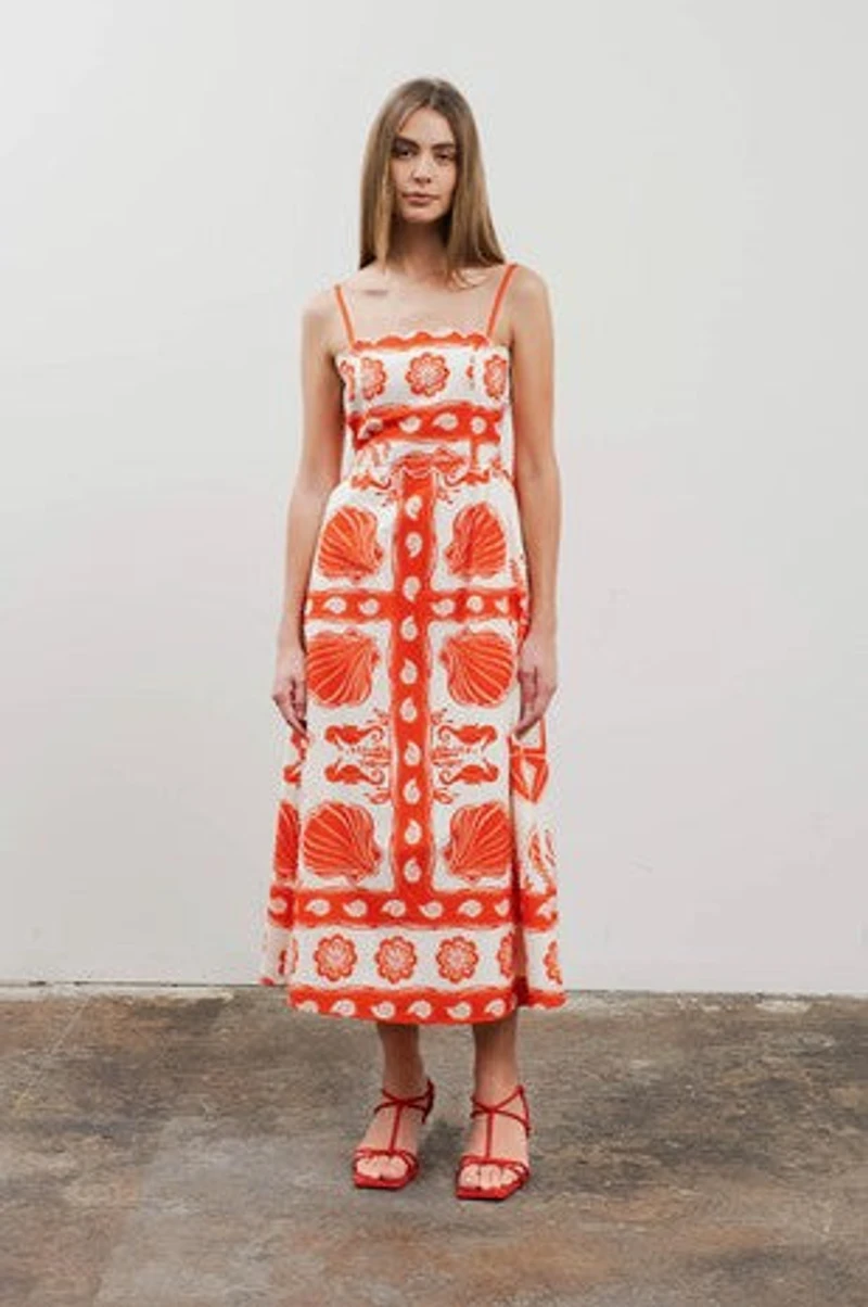 Sea Print Midi Dress
