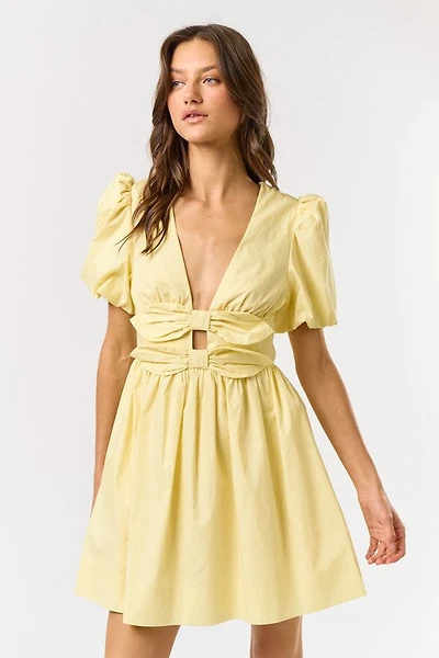 Yellow Puff Sleeve Mini Dress