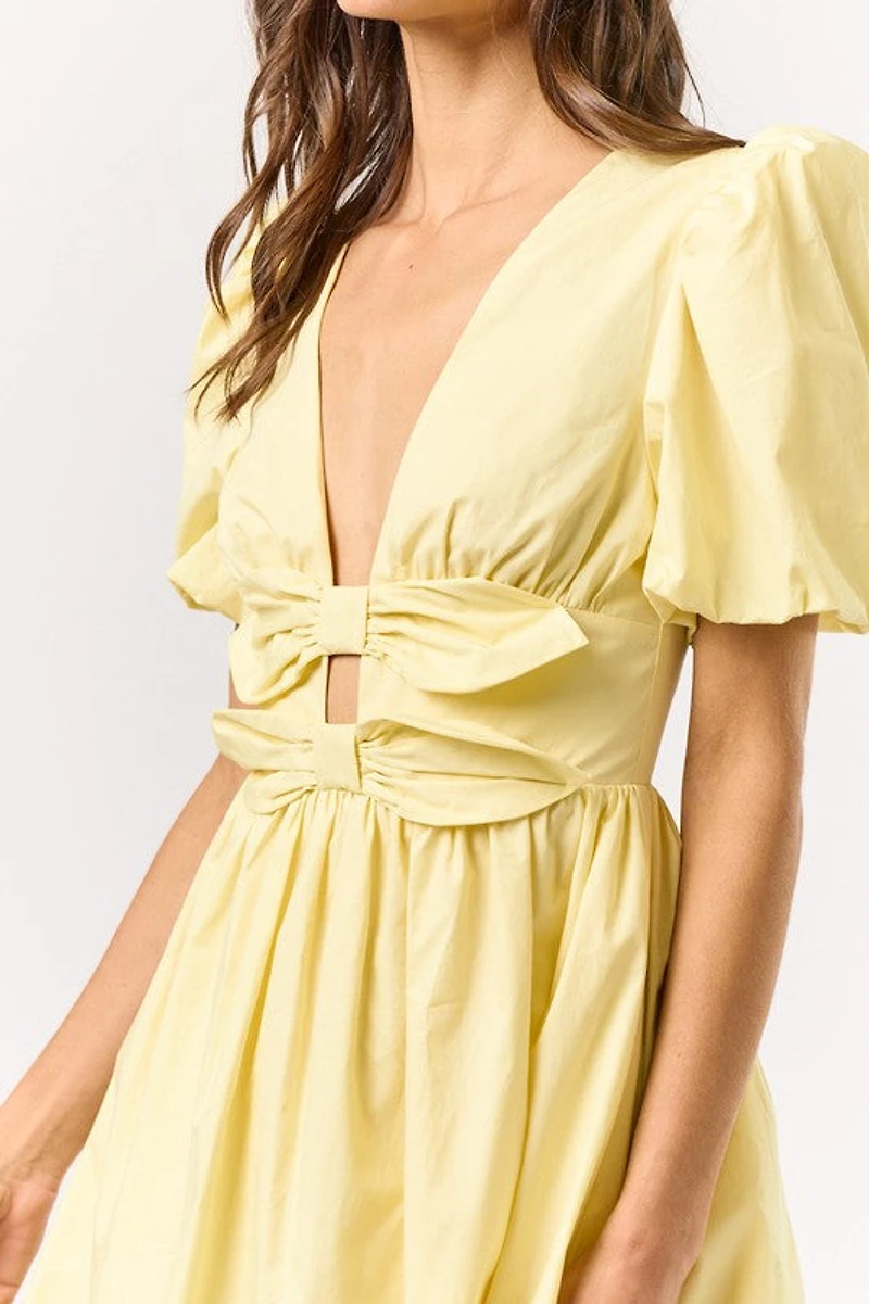 Yellow Puff Sleeve Mini Dress