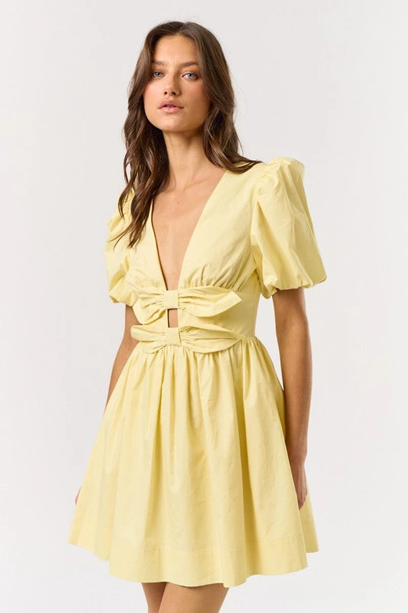 Yellow Puff Sleeve Mini Dress