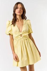 Yellow Puff Sleeve Mini Dress