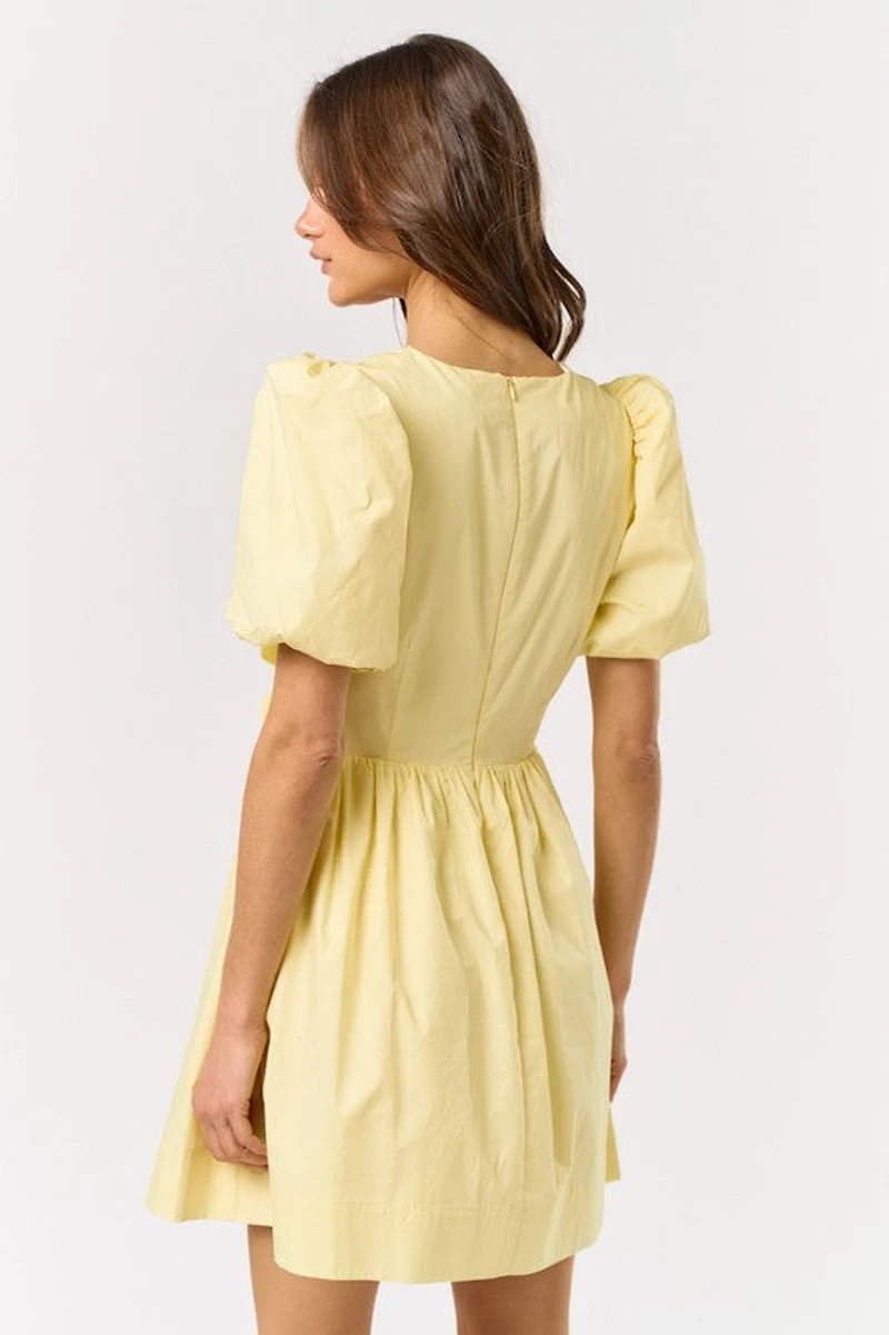 Yellow Puff Sleeve Mini Dress