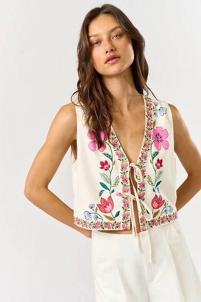 Front Tie Floral Vest
