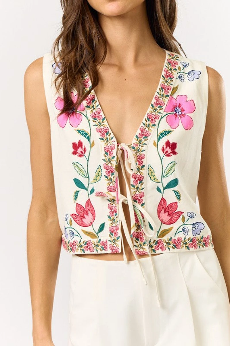Front Tie Floral Vest