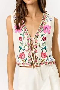 Front Tie Floral Vest