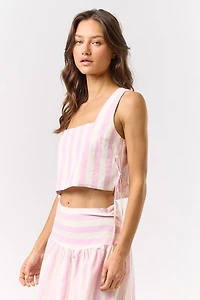 Stripe Crop Side Ribbon Top