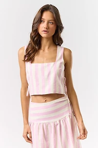 Stripe Crop Side Ribbon Top