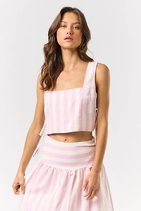 Stripe Crop Side Ribbon Top