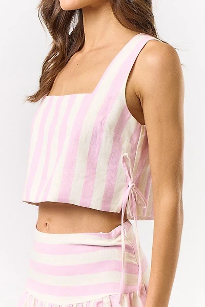 Stripe Crop Side Ribbon Top